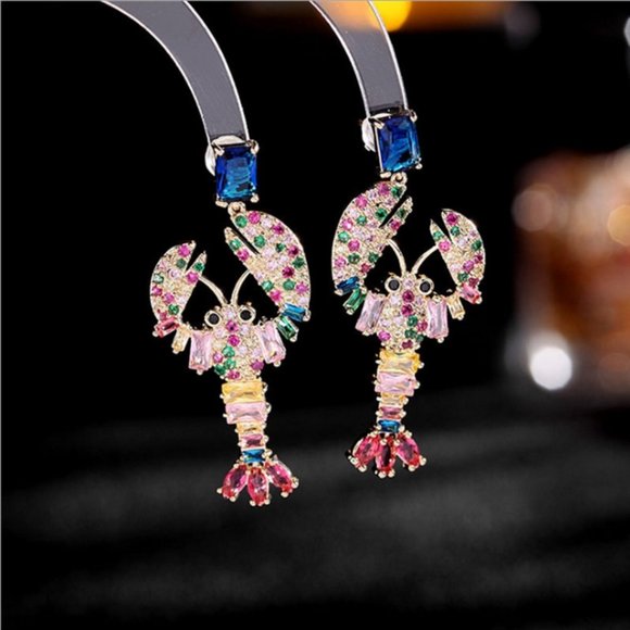 BRAND NEW Anthropologie Lobster Shaped Cubic Zirconia Swarovski Crystal Earrings - Picture 1 of 4